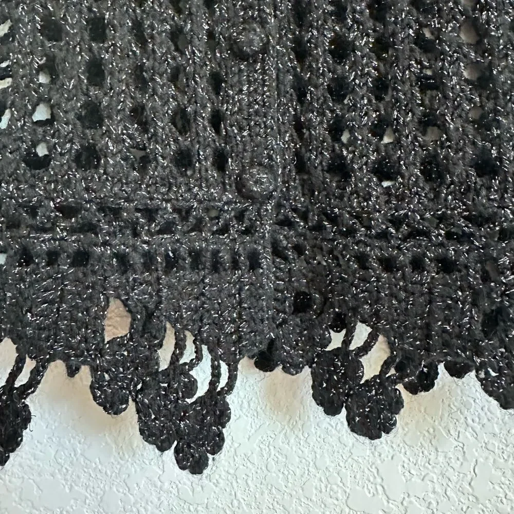 Metro 7 Sparkle Crochet Knit Top Black Size Small